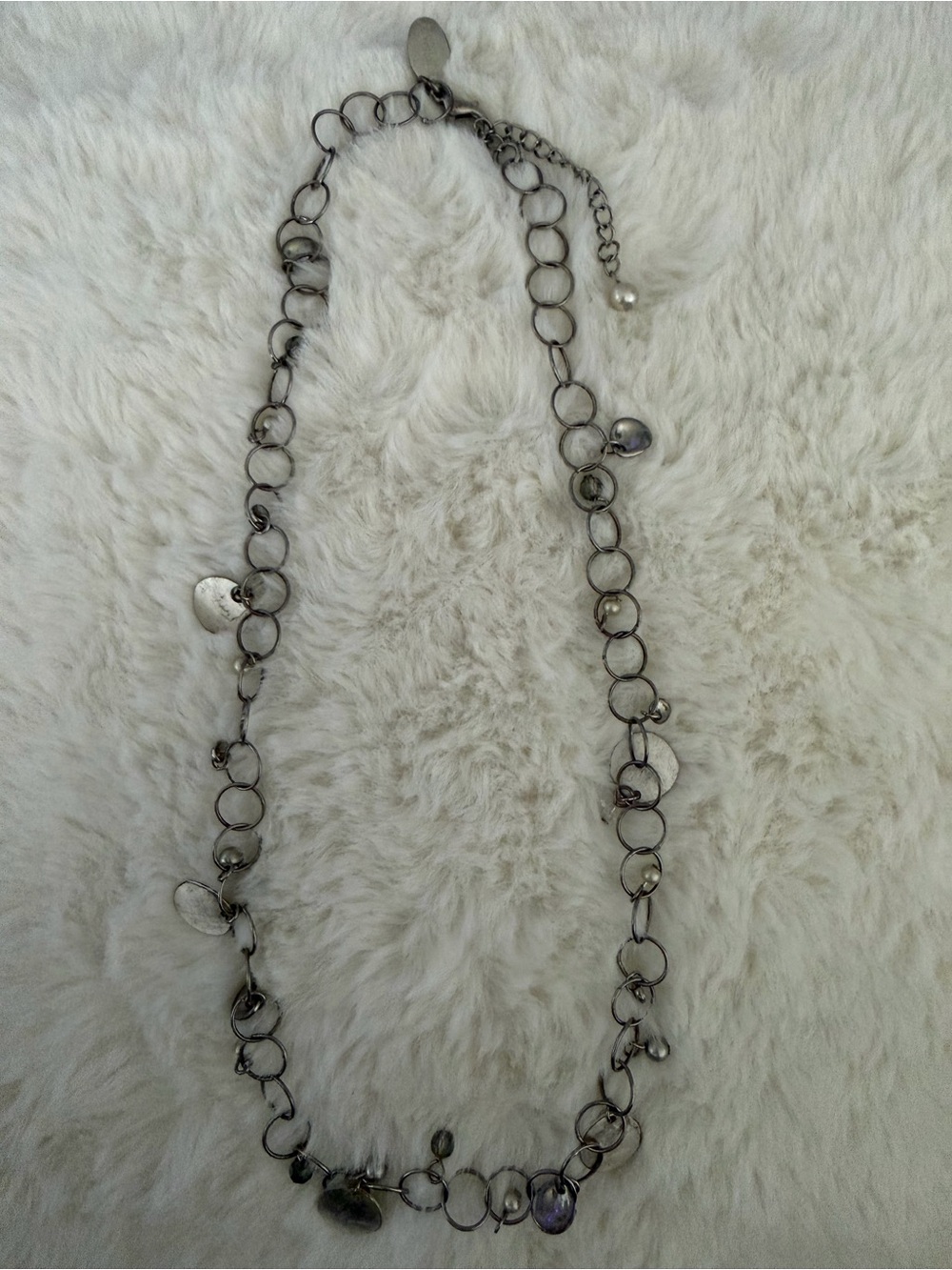 White House Black Market Silver-Tone Link Necklace with Disc Accents